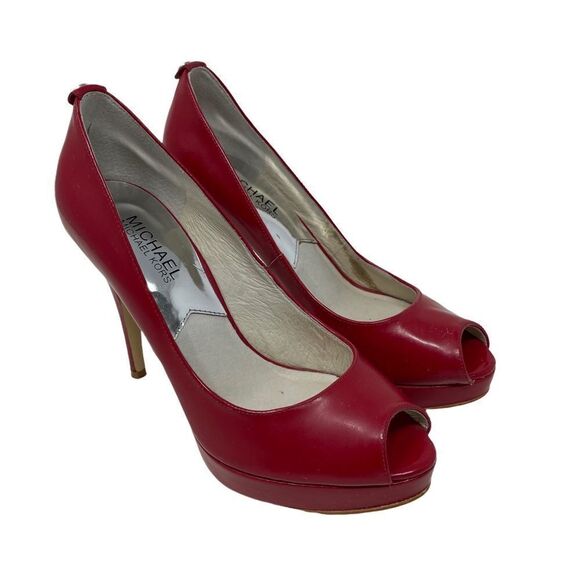 Michael Kors Scarlet Patent Peep-Toe Pumps Stiletto Erika Platform Heel Size 7 - Picture 1 of 10